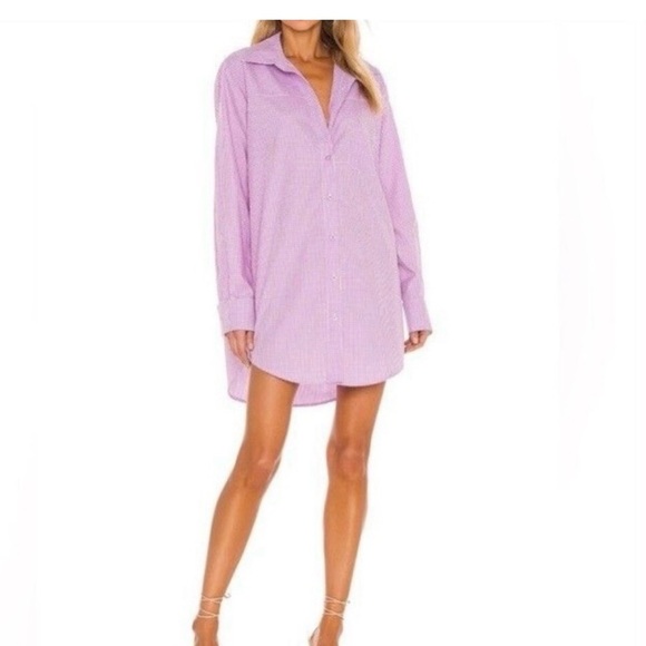 Camila Coelho Dresses & Skirts - Camila Coelho Lavender/Pink Gingham Long Sleeve Button Down Shirt Dress Small